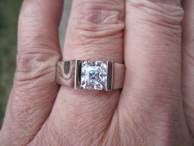 Mens asscher sale cut diamond ring