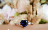 2ct Heart Blue Sapphire Engagement Ring 14k WhiteGold Finish Trilogy Solitaire