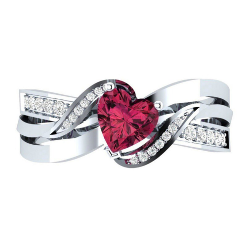 2.5ct Heart Cut Pink Ruby Engagement Ring 14k White Gold Over Heart Swirl Twist