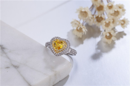 2.5ct Heart Cut Yellow Citrine Engagement Ring 14k White Gold Finish Double Halo