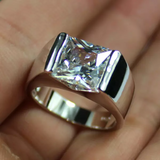 3.5ct Princess Cut VVS1 Diamond Solitaire Mens Wedding Ring 14K White Gold Over