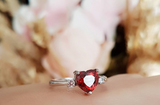 2ct Heart Cut Red Garnet Engagement Ring 14k White Gold Over Trilogy Solitaire