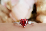 2ct Heart Cut Red Garnet Engagement Ring 14k White Gold Over Trilogy Solitaire