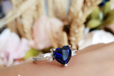 2ct Heart Blue Sapphire Engagement Ring 14k WhiteGold Finish Trilogy Solitaire