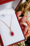 1.5ct Pear Pink Ruby Double Halo Cluster Pendant with Chain 14k Rose Gold Finish