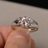 1ct Round Peach Morganite Floral Solitaire Engagement Ring 14k White Gold Finish