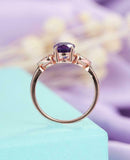 1.5ct Oval Purple Amethyst Solitaire Cluster Heart Accent Ring 14k RoseGold Over