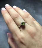 0.6ct Engagement Ring Round Cut Green Peridot Solitaire 14k White Gold Finish