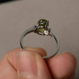 1ct Oval Cut Green Peridot Engagement Ring 14k WhiteGold Finish Accent Solitaire