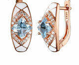 2.3ct Drop Earrings Princess Cut Blue Topaz Geometric 14k Rose Gold Finish