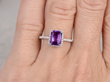 2.3ct Emerald Cut Purple Amethyst Engagement Ring Halo 14k White Gold Finish