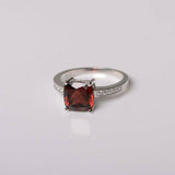 1.2ct Cushion Cut Red Garnet Engagement Ring 14k White Gold Finish Solitaire