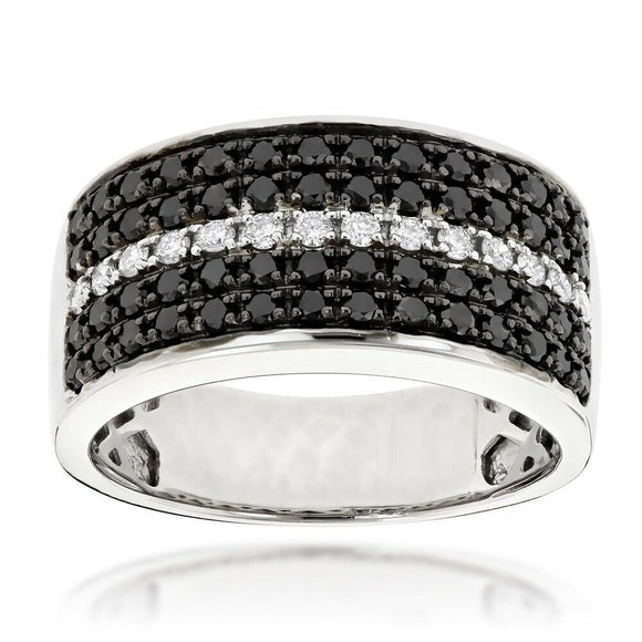 4Ct Round Cut Black White Diamond Five Row Men Wedding Band 14K White Gold Over