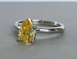 0.9ct Pear Cut Yellow Citrine Solitaire Engagement Ring 14k White Gold Finish