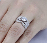 2ct Round Diamond Leaf Accent Solitaire Band Bridal Set Ring 14k White Gold Over