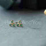 1ct Pear Simulated Emerald Dainty Minimalist Stud Earrings 14k YellowGold Plated