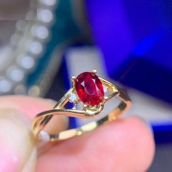 1ct Oval Cut Pink Ruby Engagement Ring Split Band Trilogy 14k Yellow Gold Finish