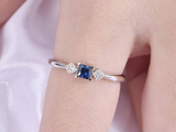 0.5ct Princess Blue Sapphire Diamond Accent Solitaire Ring 14k White Gold Finish