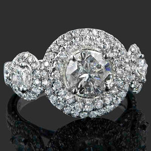 3.23ct Round Cut Diamond Engagement Ring Dual Halo Cocktail 14k WhiteGold Finish