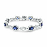 25ct Oval Cut Blue Sapphire Diamond Halo Link Tennis Bracelet 14k WhiteGold Over