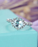 1.5ct Oval Cut Blue Aquamarine Art Deco Bridal Set Ring 14k White Gold Finish