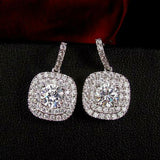 5Ct Round Cut Diamond Double Halo Drop Earrings for Women 14K White Gold Finish