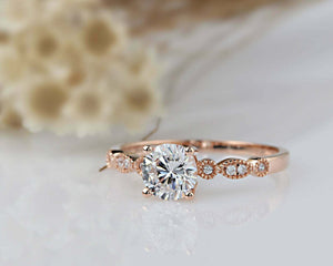 1.2ct Round Cut Diamond Vintage Solitaire with Accents Ring 14k Rose Gold Finish