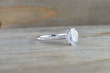 1.5ct Oval Cut Diamond Engagement Ring Solitaire 14k White Gold Over with Accent