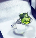 2.2ct Engagement Ring Radiant Green Peridot Diamond Petite 14k White Gold Finish