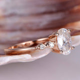 Accents Solitaire Engagement Ring 1ct Oval Cut Diamond 14k Rose Gold Finish