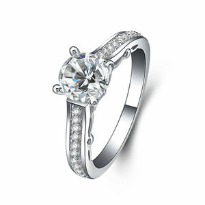 1.7ct Round Cut Diamond 4 Prong Solitaire with Accent Ring 14k White Gold Finish