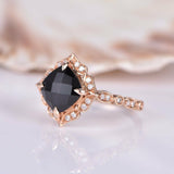 Solitaire Engagement Ring 1.2ct Cushion Cut Black Diamond 14k Rose Gold Finish