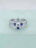 Sapphire Accents Trilogy Engagement Ring 1.4ct Round Diamond 14k White Gold Over