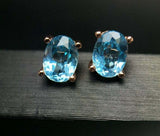 2.3ct Stud Earrings Oval Cut Blue Topaz Solitaire Design 14k Rose Gold Finish