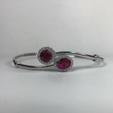 2ct Oval Round Pink Sapphire Halo Open Cuff Women Bracelet 14k White Gold Finish