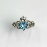 1ct Heart Cut Blue Topaz Engagement Ring Double Knot Crown 14k White Gold Finish