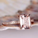 1ct Emerald Cut Peach Morganite Solitaire Engagement Ring 14k Rose Gold Finish