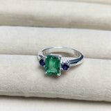 2ct Engagement Ring Green Emerald Cut Sapphire Accent Trilogy 14k WhiteGold Over