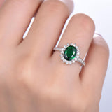 1.3ct Oval Cut Green Emerald Floral Engagement Ring 14k White Gold Finish