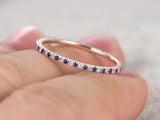 0.9ct Round Blue Sapphire Eternity Anniversary Wedding Band 14k Rose Gold Finish