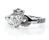 2.5ct Heart Cut Diamond Solitaire Engagement Claddagh Ring 14K White Gold Finish