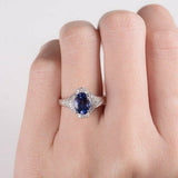 2.7ct Oval Cut Blue Tanzanite Engagement Ring 14k White Gold Finish Double Halo