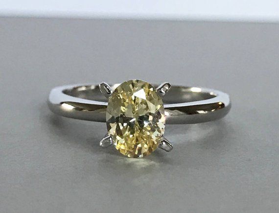 1ct Oval Yellow Sapphire Solitaire Promise Engagement Ring 14k White Gold Finish