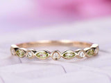 1ct Marquise Cut Green Peridot Wedding Band Half Eternity 14k Rose Gold Finish