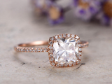 2ct Cushion Cut Diamond Engagement Ring 14k Rose Gold Finish Halo Promise Women