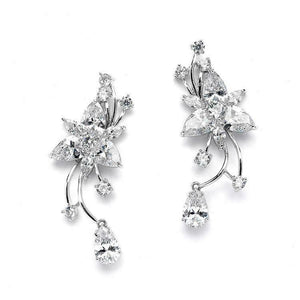 4Ct Pear Cut Diamond Floral Cocktail Drop Women Earrings 14K White Gold Finish