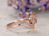 2ct Pear Cut Peach Morganite Engagement Ring 14k Rose Gold Finish Halo V Shape