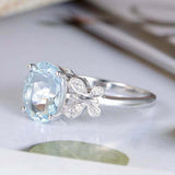 2.5ct Oval Blue Aquamarine Engagement Ring Butterfly Design 18k White Gold Over