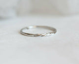 Dainty Twisted Rope Thin Minimalist Wedding Band Ring 14k White Gold Finish