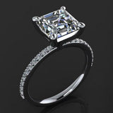 Solitaire with Accents Engagement Ring 3.2ct Asscher Diamond 14k White Gold Over